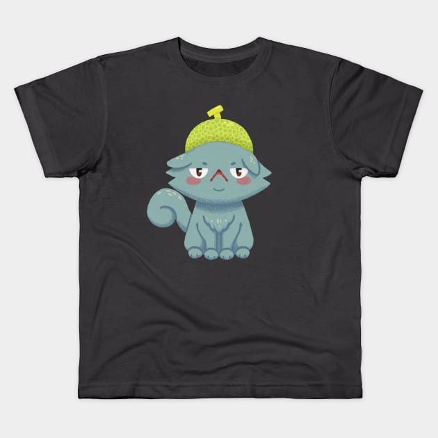 Disgruntled Melon Hat Cat Kids T-Shirt by knitetgantt